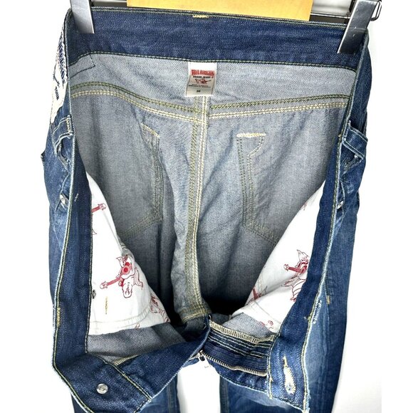 True Religion Mens Jeans Straight QT Green Combo Chestnut Path Denim Size 38x28 - Picture 9 of 16